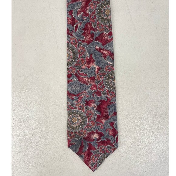Vintage Grape Vines Silk Tie 1990s Geometric Floral Print Necktie - Picture 1 of 3